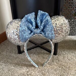 NEW Sequin Mouse Ears Headband with Blue Bow
